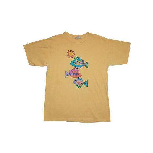fresh produce Tops - Vintage 90s Fish Graphic Tee – Pastel Animals Under the Sun – Size M